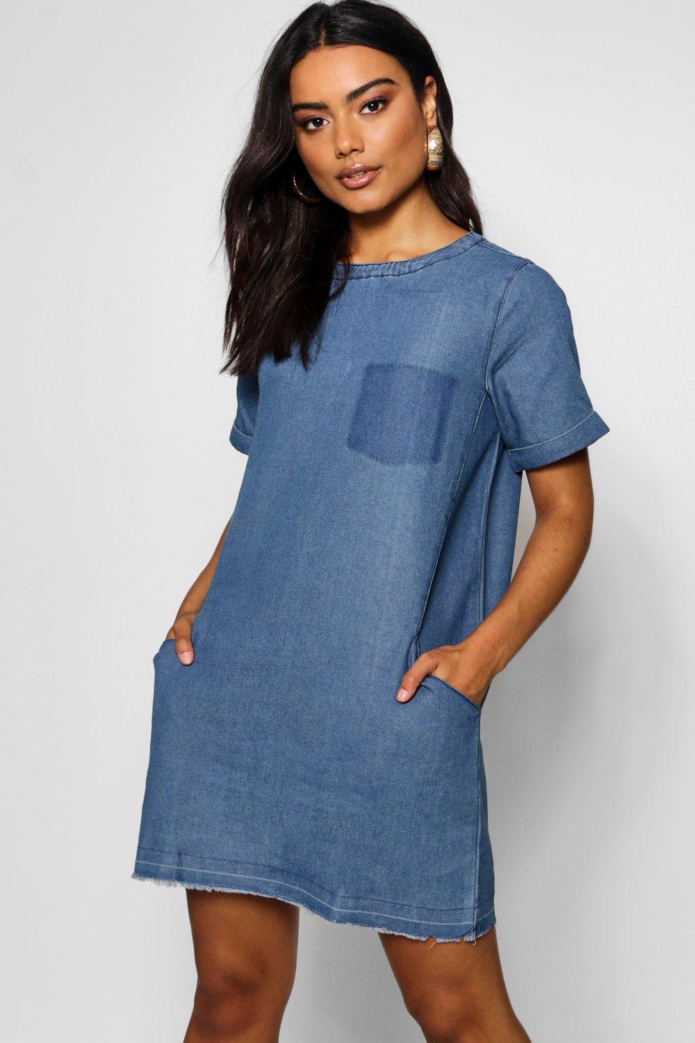 Boohoo slouch pocket cheap denim dress